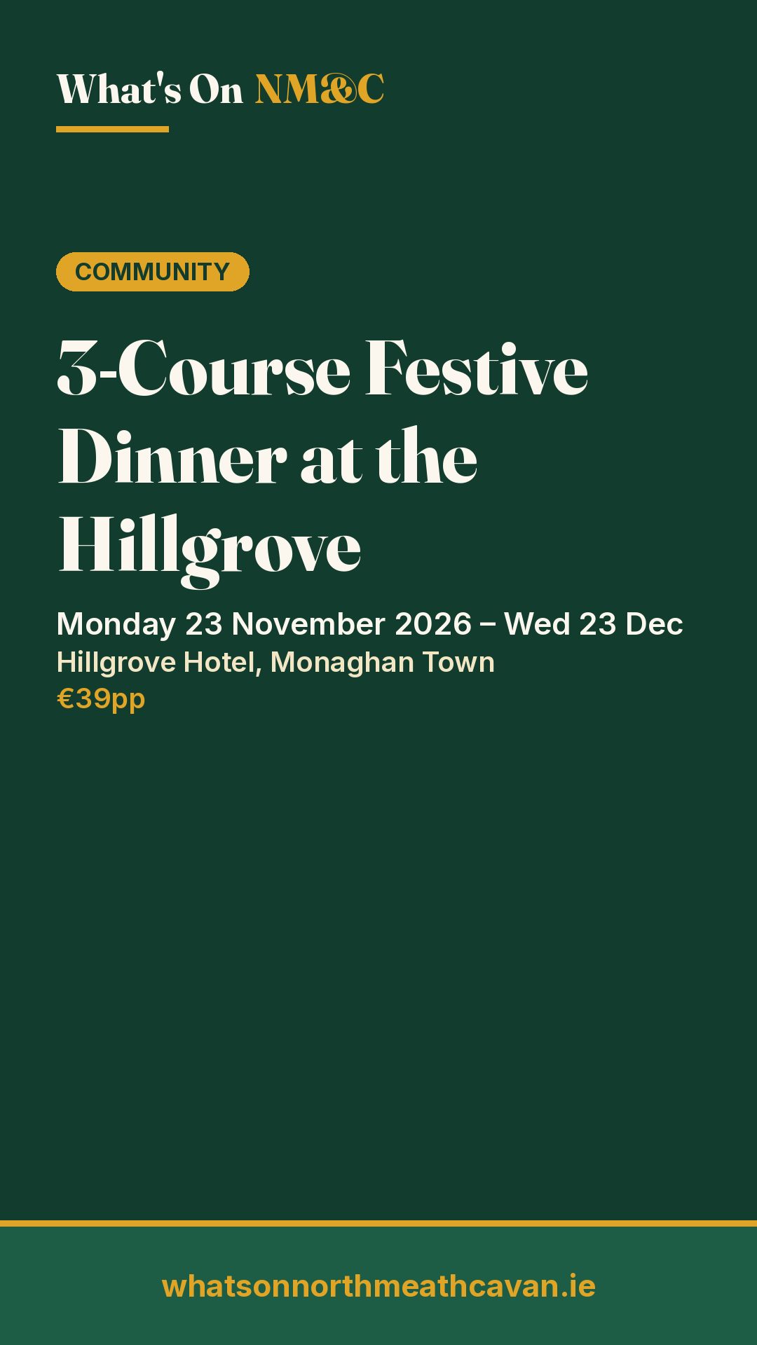 Story image for 3-Course Festive Dinner at the Hillgrove