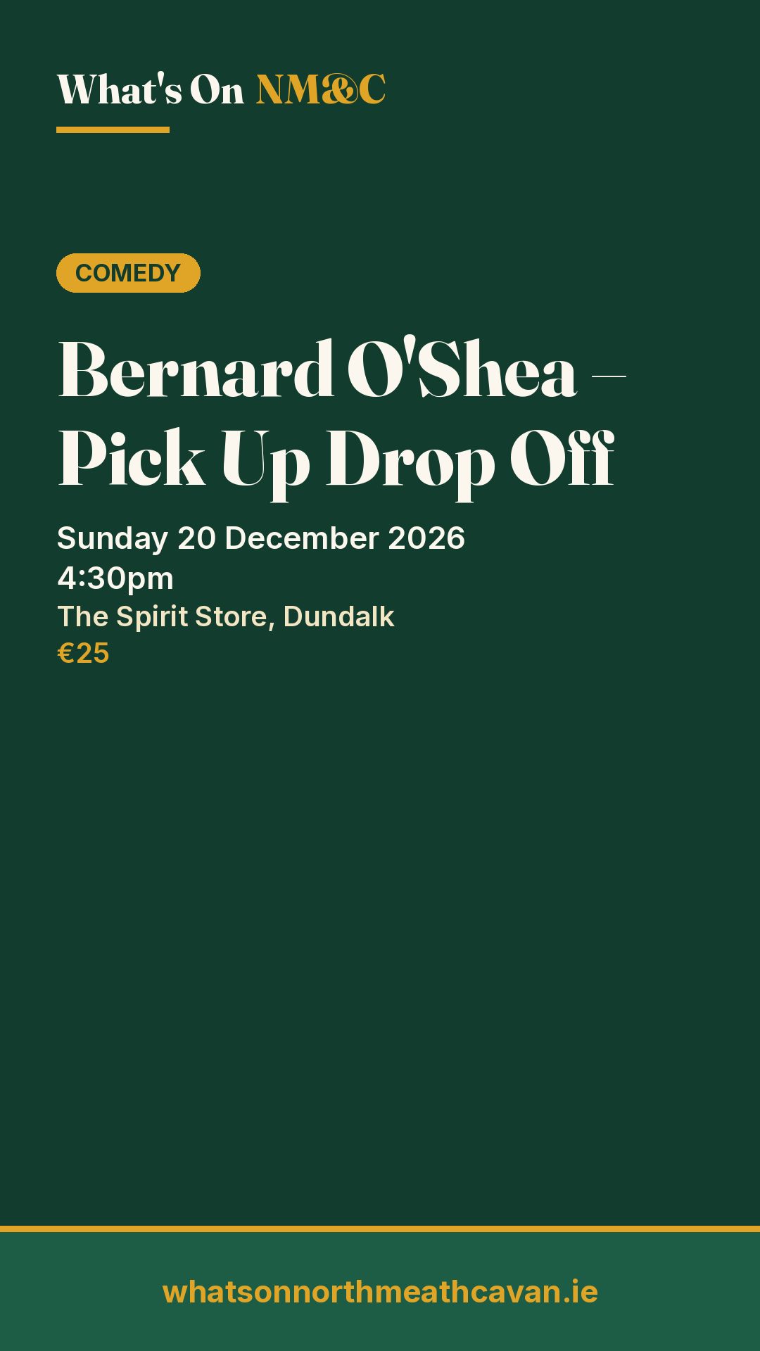 Story image for Bernard O'Shea – Pick Up Drop Off