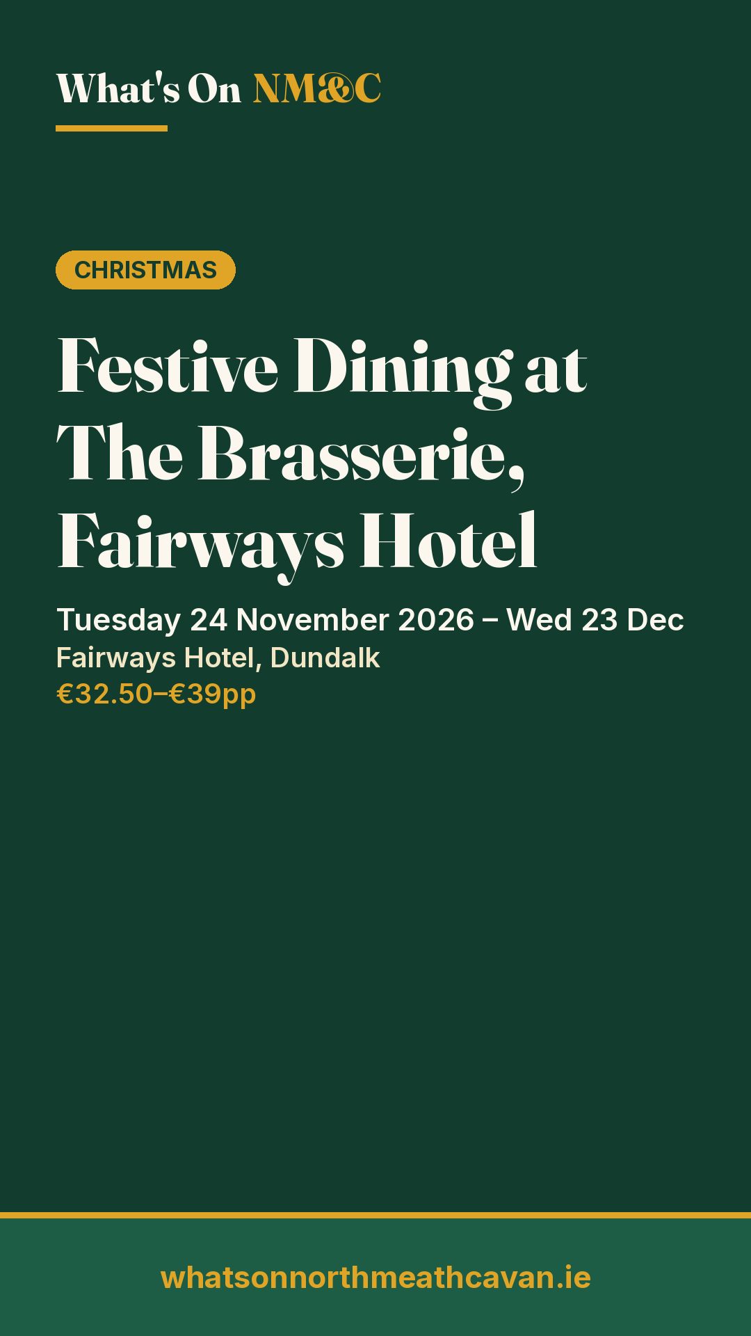 Story image for Festive Dining at The Brasserie, Fairways Hotel