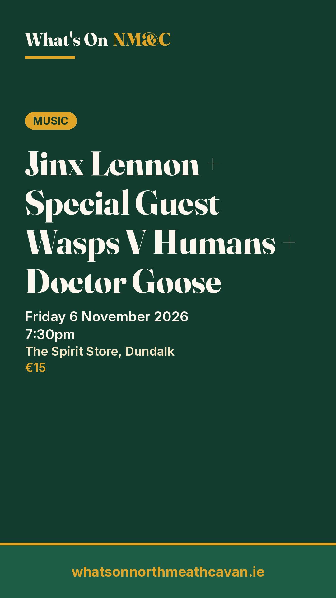 Story image for Jinx Lennon + Special Guest Wasps V Humans + Doctor Goose