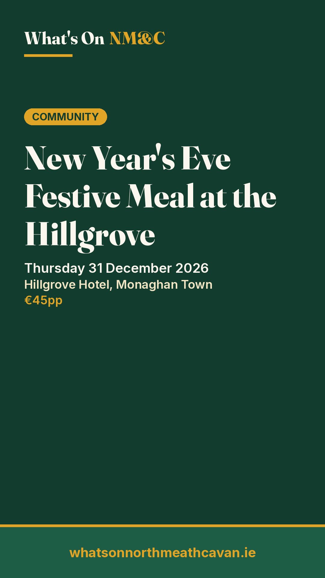 Story image for New Year's Eve Festive Meal at the Hillgrove